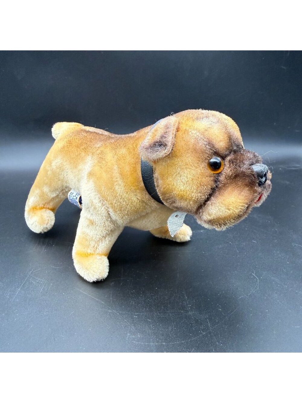Vtg 60s R Dakin Japan Bulldog Plush Sawdust Stuffed Dog Collar 8 x 5 Inches